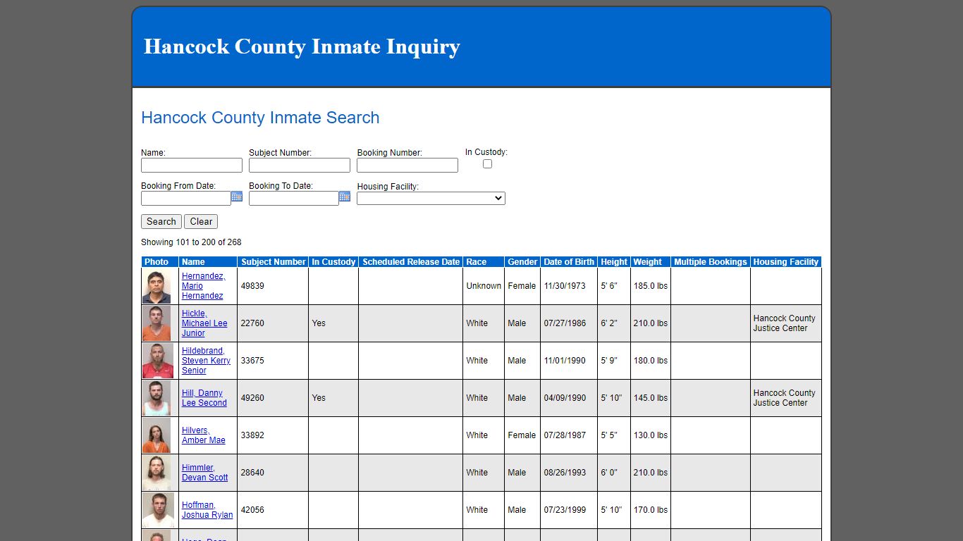 Hancock County Inmate Search