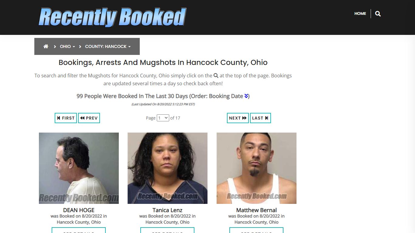Recent bookings, Arrests, Mugshots in Hancock County, Ohio